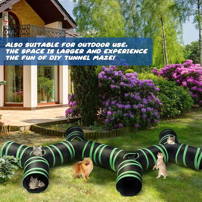 Upgraded Cat Tunnel Bone-Type, 4 Way Collapsible Cat Playhouse Pet Play Tunnel Tube with Storage Bag for Cats, Puppy, Rabbits, Ferret, Guinea Pig, Indoor and Outdoor Use - Image 7