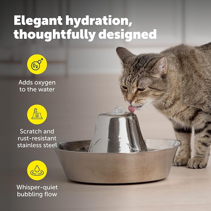 Seaside Stainless Cat & Dog Fountain with 4-Pack of Carbon Filters | 60 Oz Capacity with Extra Carbon Filters, Triple-Filter Operation, 360-Degree Flow, Rust-Resistant Stainless Steel - Image 4