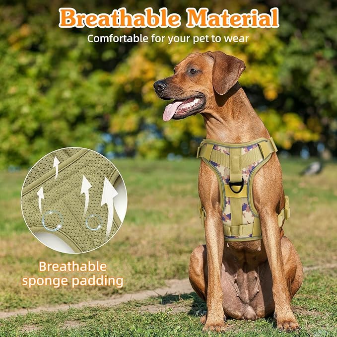 VavoPaw Heavy Duty Tactical Dog Harness for Medium Dog, No Pull Adjustable | Pet Harness Reflective Service Training Easy Control Pet Vest Military K9 Working Dog Harnesses（Desert Camouflage, M） - Image 3