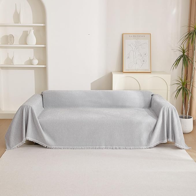 MYSKY HOME Sofa Cover for Dogs Washable for Sofa Boho Couch Cover, Cover for Sofa Couch Cover Blanket Thick Durable Sectional Couch Covers Furniture Protector, 71"x 150", Light Gery - Image 8