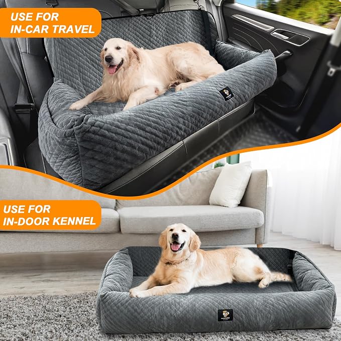 Dog Car Seat for Medium/Large Dogs Under 100 Lbs,Multi-Functional Dog Car Bed Washable Pet Travel Safety with Thick Cushion, Soft Safe Removable,for All Cars Back Seat（Grey） - Image 6