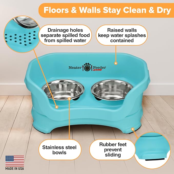 Neater Pet Brands Neater Feeder Deluxe Mess Proof Dog Bowls Elevated for Small Dogs Under 19 lbs, Made in USA, No Spill Raised Dog Food Bowl Stand Feeding Station, Food and Water Bowl Set, Aquamarine - Image 4