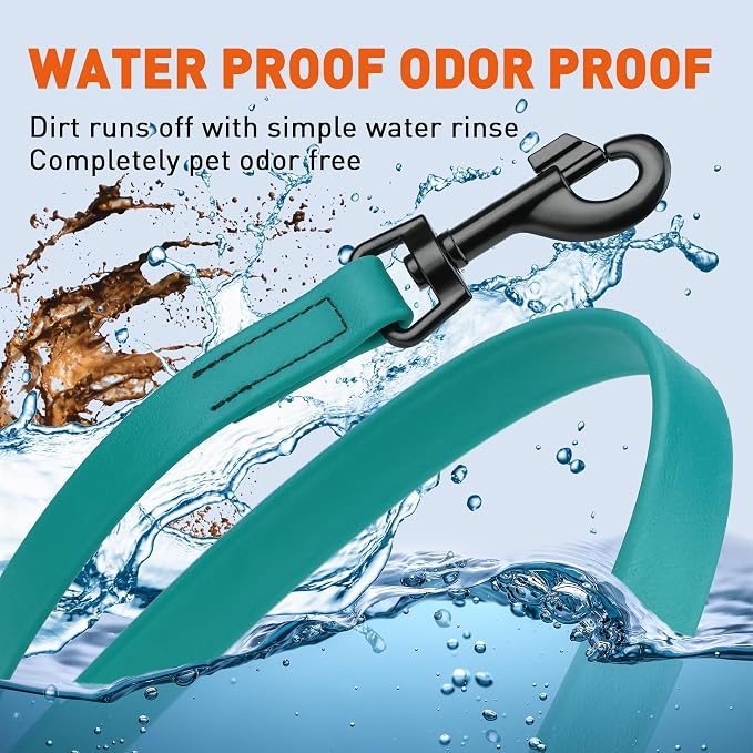 Dogline Biothane Waterproof Dog Leash Strong Coated Nylon Webbing with Black Hardware Odor-Proof Easy to Clean High Performance for Small or Large Dogs Made in USA 4 or 6 ft Lead, Blue Aqua - Image 6