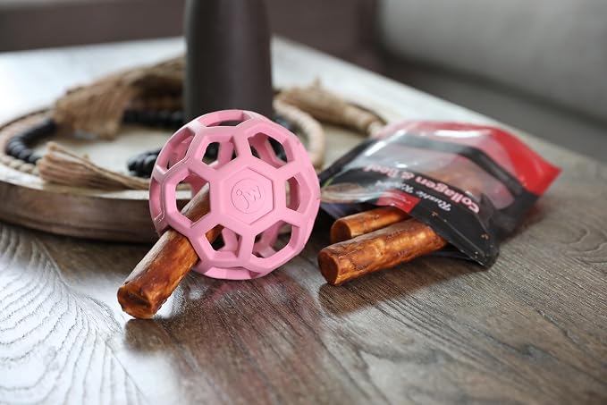 JW Pet HOL-ee Roller Dog Puzzle Ball, Medium 4.5in, Natural Rubber, Pink | Puzzle Ball Design Dog Toy for Interactive Play and Chasing Fun - Image 6