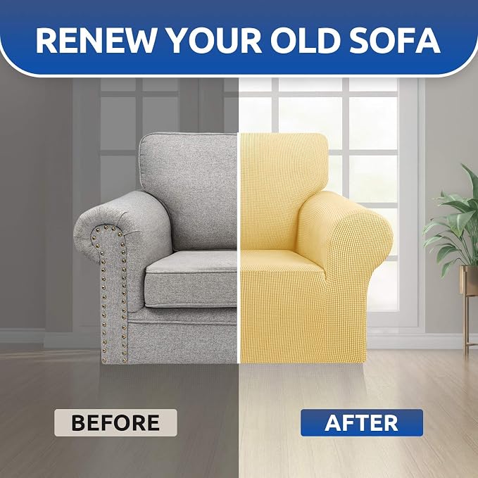 KEKUOU Stretch Chair Sofa Slipcover, Single Couch Cover,Champagne | 1-Piece Washable Sofa Cover,Pet Friendly (31"-55") Furniture Protector Soft Jacquard Elastic Bottom for Dogs & Kids - Image 7