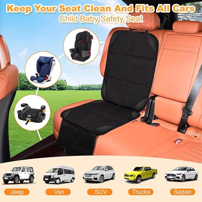 SMART ELF Car Seat Protector, Thickest Padding and Non-Slip Backing 1Pack | Black Red Car Seat Cover with Mesh Pockets, 600D Leather and Fabric for SUV, Sedan, Truck, Easy to Install for Baby and Pet - Image 2