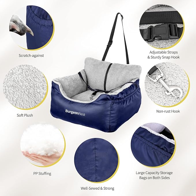 BurgeonNest Dog Car Seat for Small Dogs & Cats Under 25 lbs, Blue - Image 3