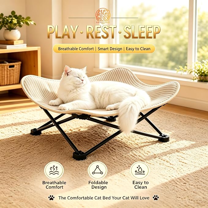 Foldable Cat Hammock Bed, Elevated Sisal Scratching Lounge with Metal Frame | Foldable for storage, sturdy metal frame, elevated design for security, natural sisal surface, for indoor cats - Image 5