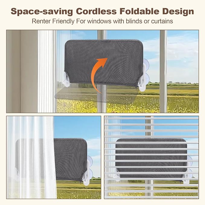 Renter Friendly Cat Shelves, Cat Window Perch Hammock Bed with 4 Suction Cups, Cordless Foldable Metal Frame & Reversible Cover, Indoor Window Hammock - Image 3