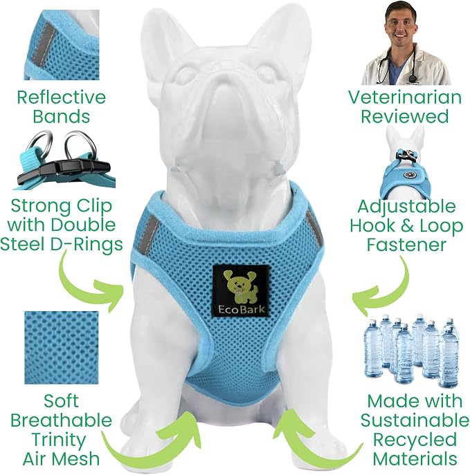 EcoBark Step in Dog Harness, Reflective & Adjustable Chest Halter, XL | Eco Friendly Soft Mesh Dog Harnesses for Small & Medium Breed Dogs, Escape Proof No Choke Chest Body Vest, Baby Blue - Image 4