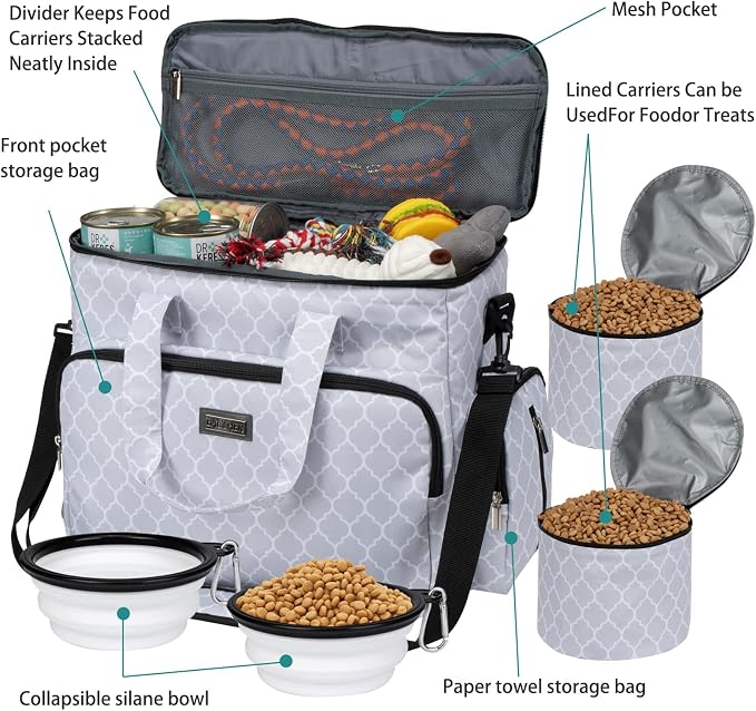BAGLHER Dog Travel Bag, Pet Travel Bag (ALL Pet Travel Supplies), With 2 Pet Food Containers and 2 Collapsible Silicone Bowls; Essential Kits for Pet Travel DLwhite - Image 5