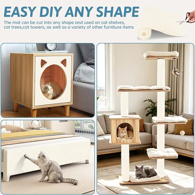 Cat Scratch Mat for Couch Furniture (Off-White, 78.7" x 15.8") | Self-Adhesive Cat Scratcher Carpet, Trimmable DIY Cat Scratch Pad, Furniture Protector for Couch, Wall, Door & Cat Tree - Image 6
