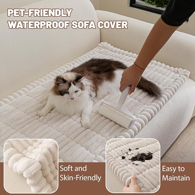 Couch Cover for Dogs Washable, Non Slip Soft Cozy White | Pet Friendly, Fuzzy Durable Plush Thick Slipcovers for 3 Cushion Sofa Cover Protector Mat Bed Furniture Couches 27.6"x82.7" - Image 3