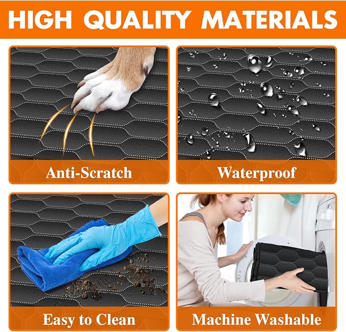 Waterproof Dog Car Seat Cover for Back Seat, Pet Hammock- S, Black/Orange | Durable waterproof hammock with nonslip design & storage pockets. Protects seats from scratches, fits cars, SUVs & trucks. - Image 4