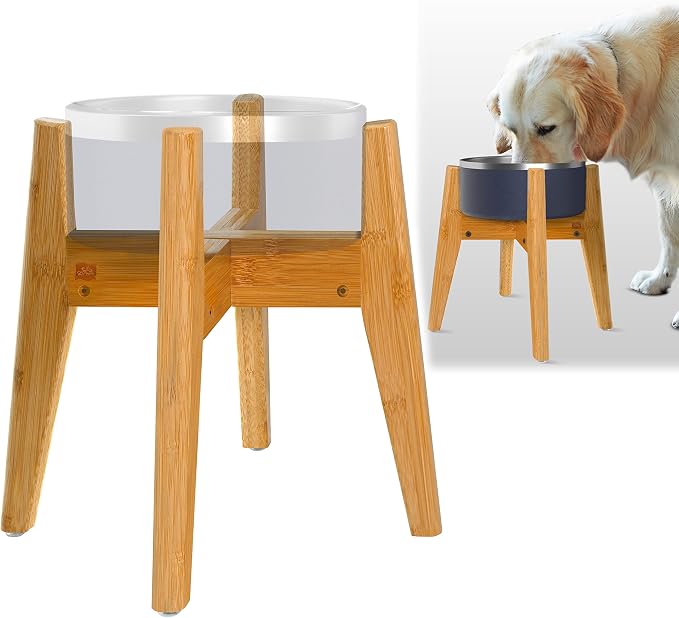 Dog Bowl Stand for Mid-Large Dogs | Adjustable, Bamboo, 12-inch High | Use to Elevate, Raise Pet Food Water and Slow Feeder Bowls, Expandable with Locking Option, Non-Slip Feet, Stand Only - Image 9