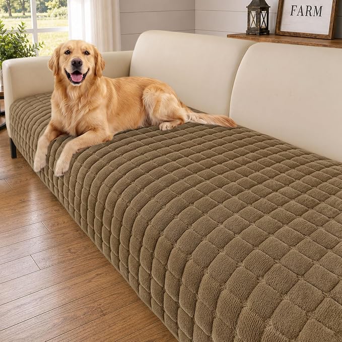 Smiry Velvet Couch Cover for Dogs, Non Slip Soft Sofa Protector for Pets | Washable Sofa Cover for Cats, Furniture Protector Against Pet Hair, Scratches, Fits Sectional Sofa(Mocha Brown, 36"x71") by Smiry