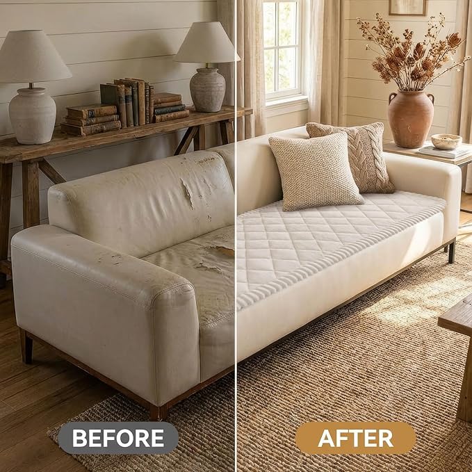 Smiry Non Slip Couch Cover for Dogs, Fuzzy Plush Pet Sofa Protector | Washable Furniture Cover for Large Dogs & Cats, Scratch & Dirt Resistant, For 3 Cushion Couch, White, 27.6"x88" - Image 6