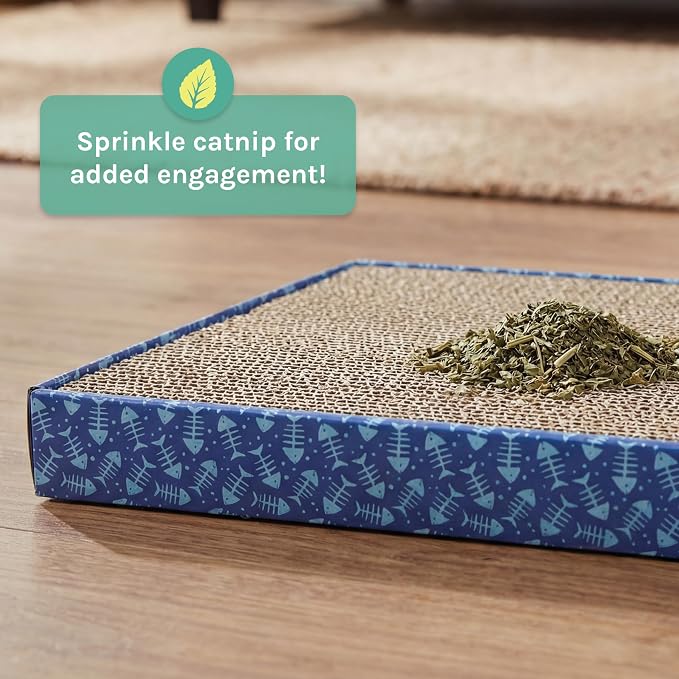 Kitty City 5-Pack XL Double Sided Corrugate Cat Scratcher Pads with Catnip - X-Large Horizontal Cat Scratcher Mats, Reversible Corrugate Nail File Scratchers - Fish Bone Design, 18” x 10” Each - Image 4