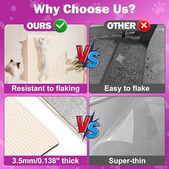 ENONCI 78.7x15.8 Cat Scratch Pad, Furniture Protector for Couch Corners | Trimmable, No-Shedding Cat Scratch Pad with Self-Adhesive Backing for Climbing, Protects Walls, Carpet and Couch - Image 3