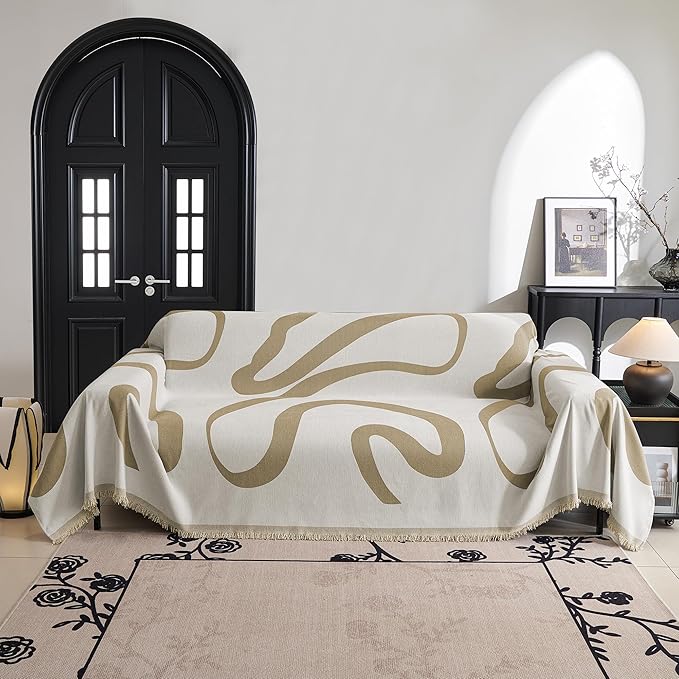 MYSKY HOME Boho Couch Cover Super Soft Couch Covers for 2-3 Cushion Couch Sofa, Modern Khaki Jacquard Sofa Slipcover Loveseat Futon Cover, Couch Covers for Sectional Sofa, 71" x 118", Khaki Curve - Image 2