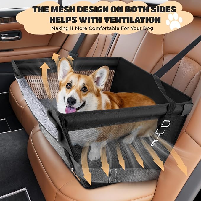 BONTHEE Elevated Dog Car Booster Seat for Dogs & Cats up to 35LB, 6-Inch Memory Foam Pet Booster Seat, Side Breathable Mesh,Portable Travel-Safe Bed for Cars,Elevated Car Seat for Small Medium Dogs - Image 3