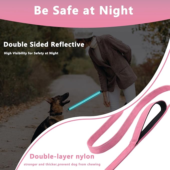 Dog Leash 5ft Long,Double Handle Dog Leash for Control Training | Heavy Duty Dog Leads with Traffic Padded Handles, Reflective Leashes for Small Medium Large Dogs(5ft, Pink) - Image 4