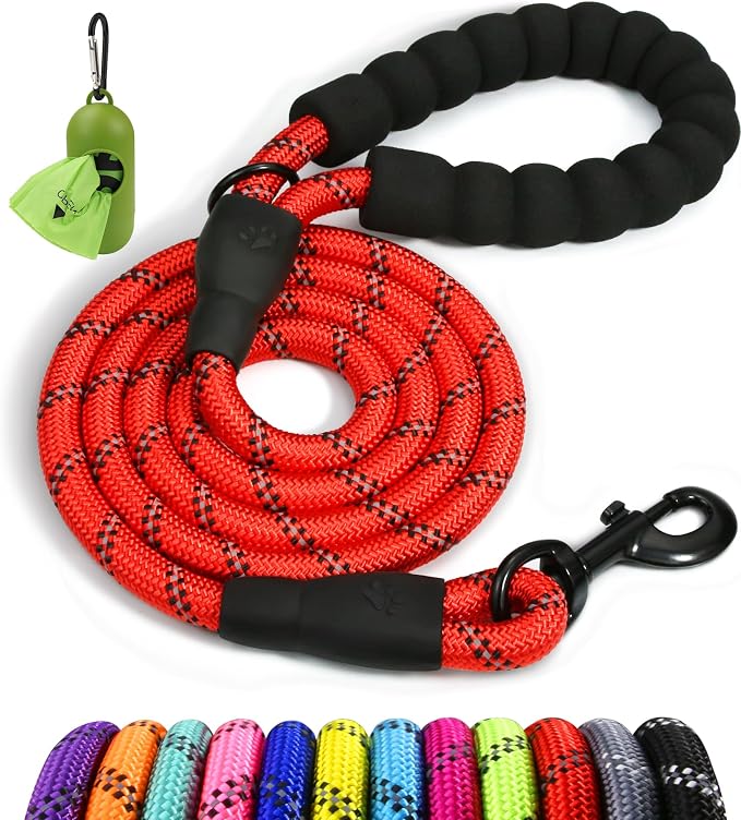Taglory Rope Dog Leash for Small Medium Dogs, 6 FT Padded Handle, Red | Made of Climbing Rope, Reflective for Night Walks and Training, Comfortable Grip, Anti-tangle Swivel Clip, 3/8 inch by Taglory