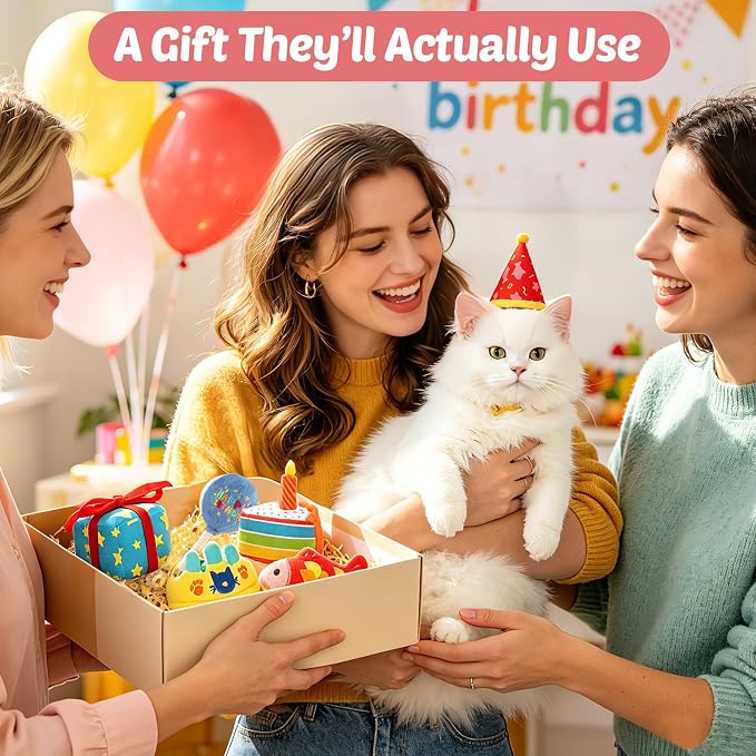 CiyvoLyeen Plush Birthday Catnip Toys for Indoor Cats 6 Pack | Interactive Birthday Cake Cat Chew Toys, Boredom Relief, Soft Durable Plush with Catnip, Funny Gift for Cat Lovers & Kitten - Image 7