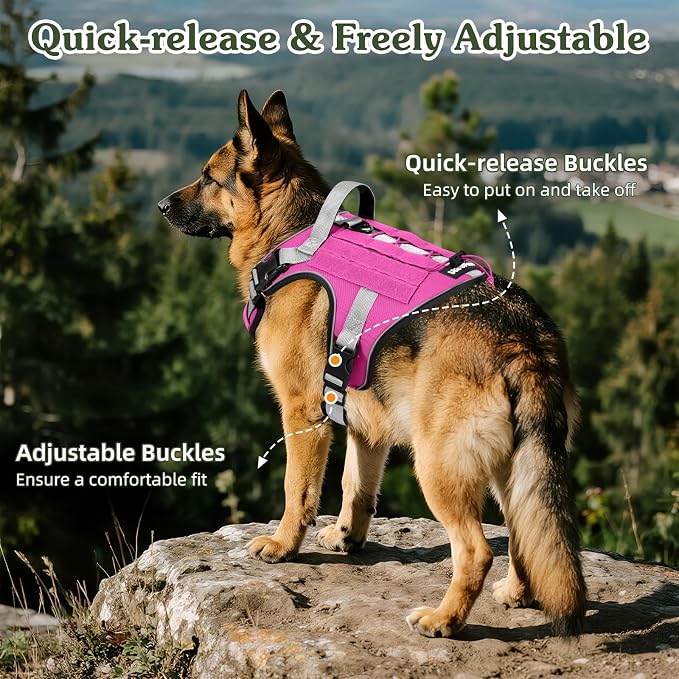 VavoPaw Heavy Duty Tactical Dog Harness for Small Dogs, No Pull Adjustable | Pet Harness Reflective Service Training Easy Control Pet Vest Military K9 Working Dog Harnesses(Pink, S） - Image 4