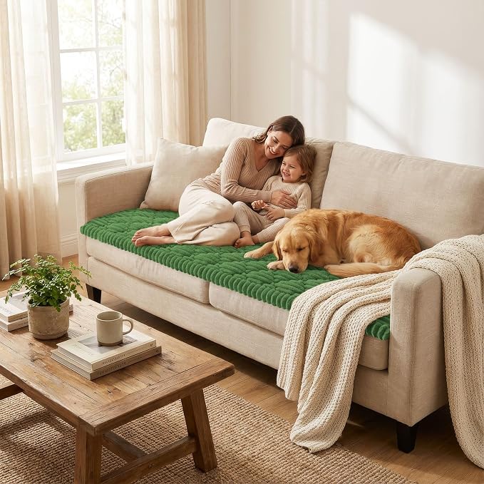 Smiry Couch Cover for Dogs Washable, Non Slip Fuzzy Pet Sofa Protector | Soft Thick Furniture Cover for Sofa, Loveseat and Sectional, Scratch & Pet Hair Resistant (Olive Green, 27.6" x 47") - Image 2