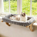 Zoratoo Cloud-Cuddle Cat Perch for Window Sill with Zipper Cushion, M Gray | 21.7’’x18’’, Removable for Machine Wash, Fluffy Plush Bolster, Sturdy Metal Frame for Large Cats up to 40lbs, Easy to Adjust by Zoratoo