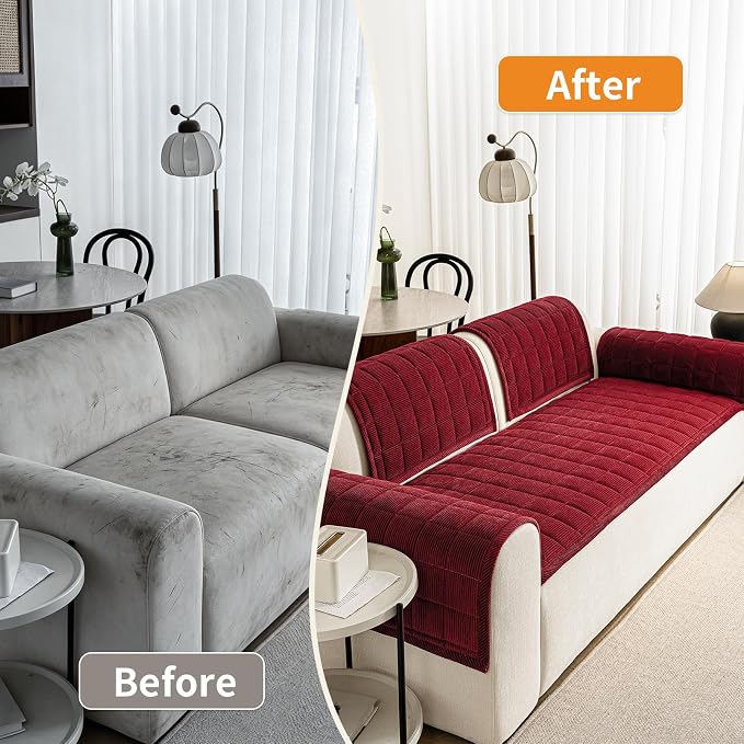 Couch Covers for Dogs, Non Slip Washable Pet Couch Covers for Sofa | 27.6”x59.1” Burgundy Soft Velvet Sofa Covers for Loveseat, Couch Protect Against Pet Hair, Scratches & Stains - Image 6