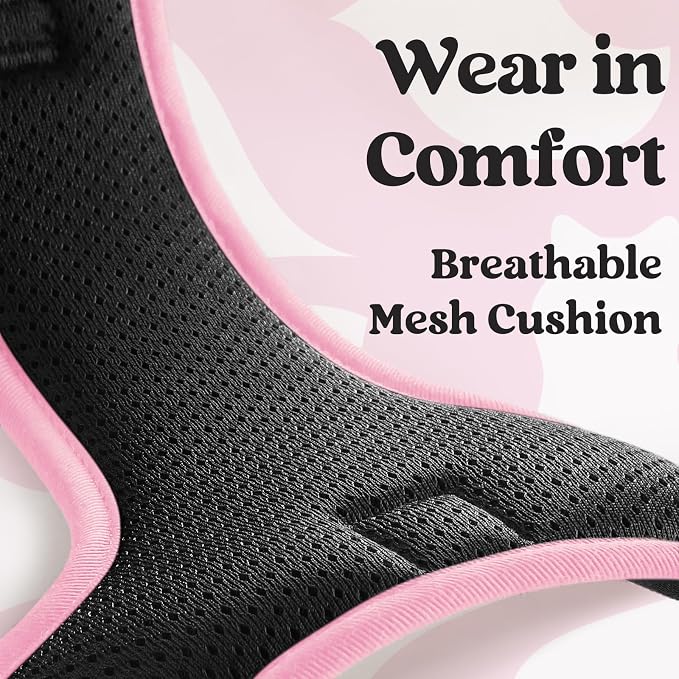 rabbitgoo Dog Harness for Large, Updated Easy On & Off with 3 Buckles | No Pull No Choke, Walking with 2 Clips and Handle, Adjustable Soft Reflective, Black & Pink, Large - Image 7