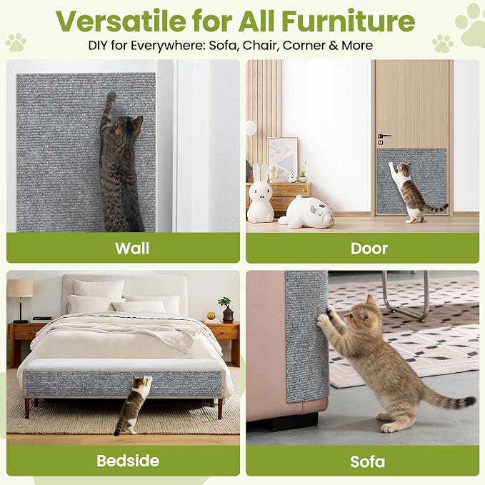 Cat Scratch Couch Furniture Protector, 78.7" x 15.8" Cat Scratcher Pad | Deterrent from Cats Claw Scratching, DIY Sisal Carpet Cat Proof Couch Cover Replacement for Indoor Sofa Wall Door, Light Grey - Image 8