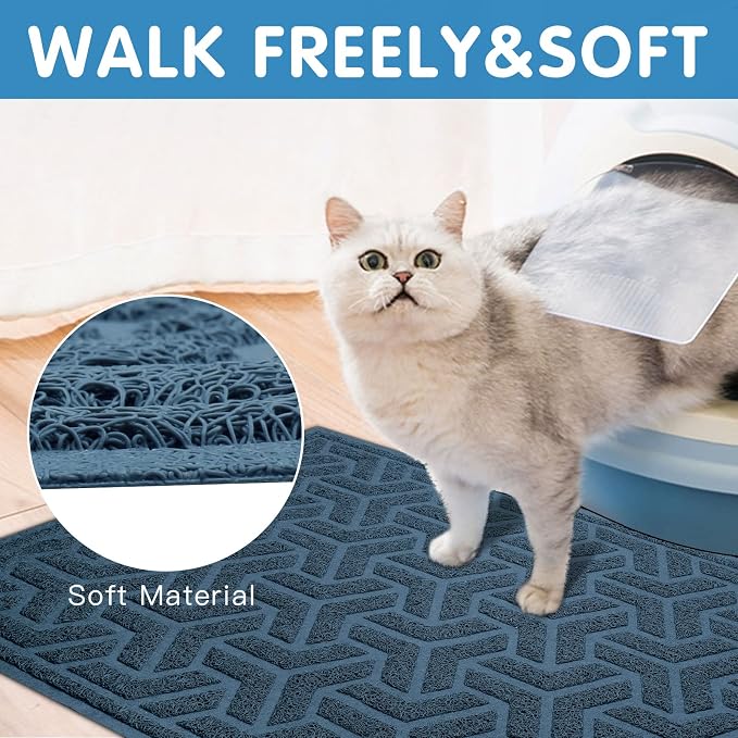 UPSKY Waterproof Cat Litter Mat Large 35" x 24" Soft on Kitty Paws, Blue | Litter Box Mat, Cat Litter Mat Litter Trapping Mat, Waterproof Scatter Control, For Indoor Cats, Easy to Clean - Image 7