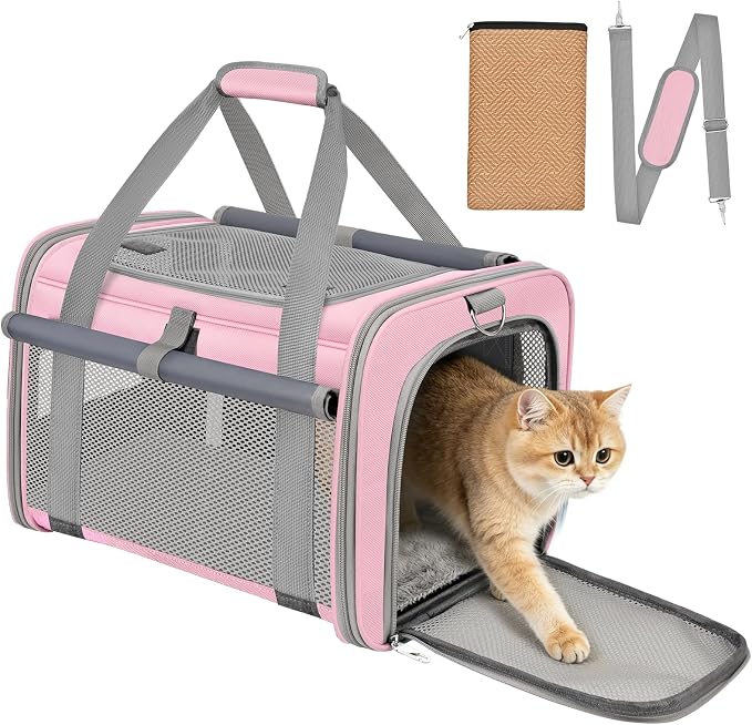 Cat Carrier Airline Approved Privacy Portable Top Load Pet Travel Bag | Soft Sided Pet Carriers for Small Cats Dogs Puppy up to 16 Lbs,Collapsible,Zipper Lock,Luggage Sleeve,2 Storage,Washable by ZENTREON