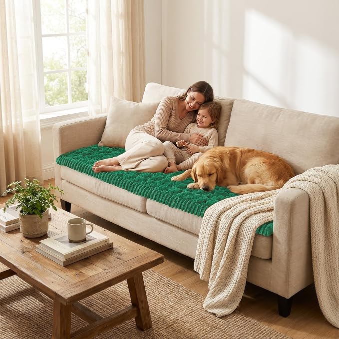 Smiry Non Slip Couch Covers for Dogs, Scratch Resistant Pet Sofa Protector | Machine Washable Soft Fuzzy Thick Furniture Cover for Sofa Loveseat Sectional Large Dogs, Emerald Green, 27.6" x 47" - Image 5
