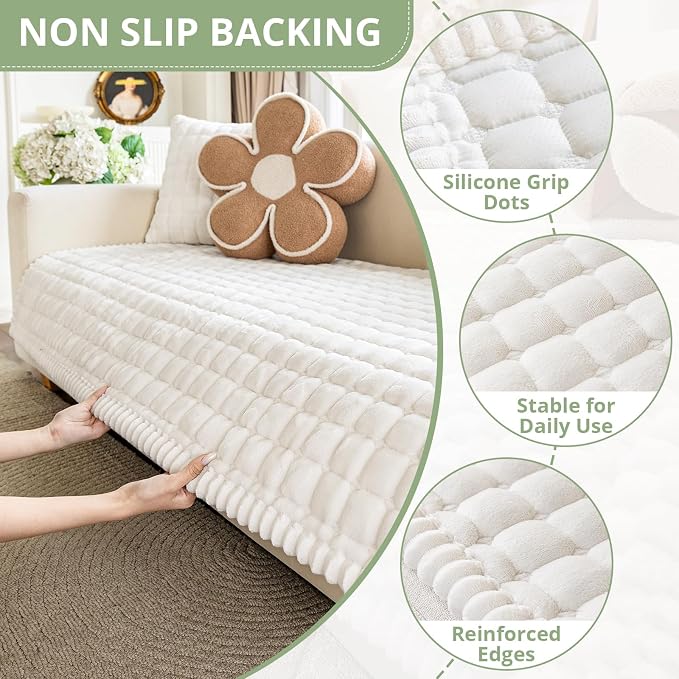 OstepDecor Couch Cover for Dogs, Washable Non Slip Sofa Cover for Pets | Soft Couch Covers for Sofa, Loveseat and Sectional, Furniture Protector Against Pet Hair & Dirt (35.4" x 70.9", Off White) - Image 5