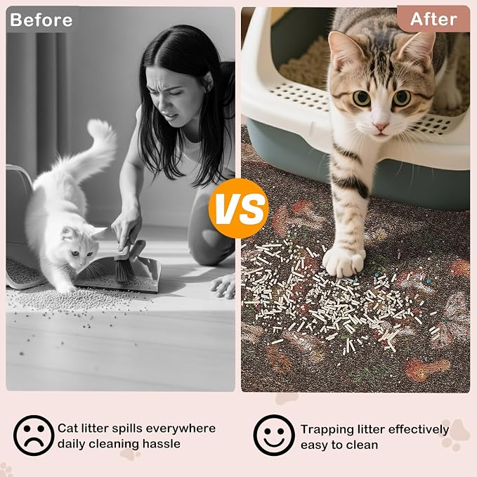 Bienbee Cat Litter Mat, 40" x 30" Dense Trapping Mesh for Litter Boxes | Litter Box Mat with PVC Mesh, Waterproof &Urineproof, Non-Slip Grip, Soft On Kitty Paws and Easy to Clean to Protect Floor - Image 2