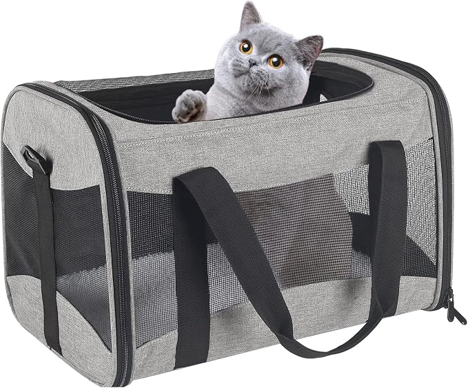 Cat Carrying Case - Pet Carrier Airline Approved, Protable and Breathable Pet Travel Carrier Removable Fleece Pad, Collapsible Cat Carrier Dog Carrier for Medium Cats Small Cats Dogs (Grey&Black M) - Image 7