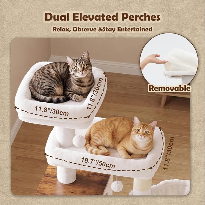 Heybly Wooden Cat Tree, 75" Cat Tower with Large Loft-Style Condo HCT123SR | Grooming Brush Cat Furniture with Side Scratch Area, Climb Stairs, Hammock, 2 Baskets, Dual Perches, Easy Clean, Rustic Brown - Image 7