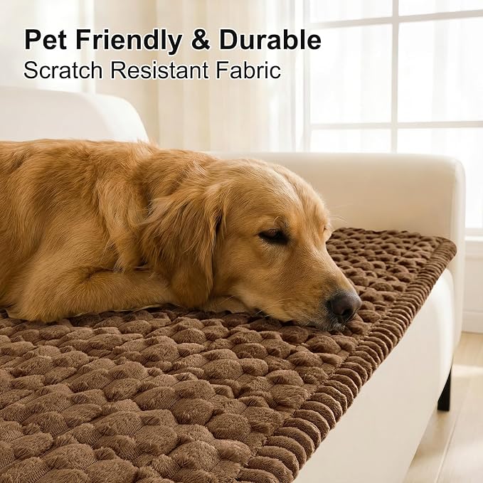 Smiry Non Slip Couch Covers for Dogs, Scratch Resistant Pet Sofa Protector | Machine Washable Soft Fuzzy Thick Furniture Cover for Sofa Loveseat Sectional Large Dogs, Chocolate, 27.6" x 70.9" - Image 3