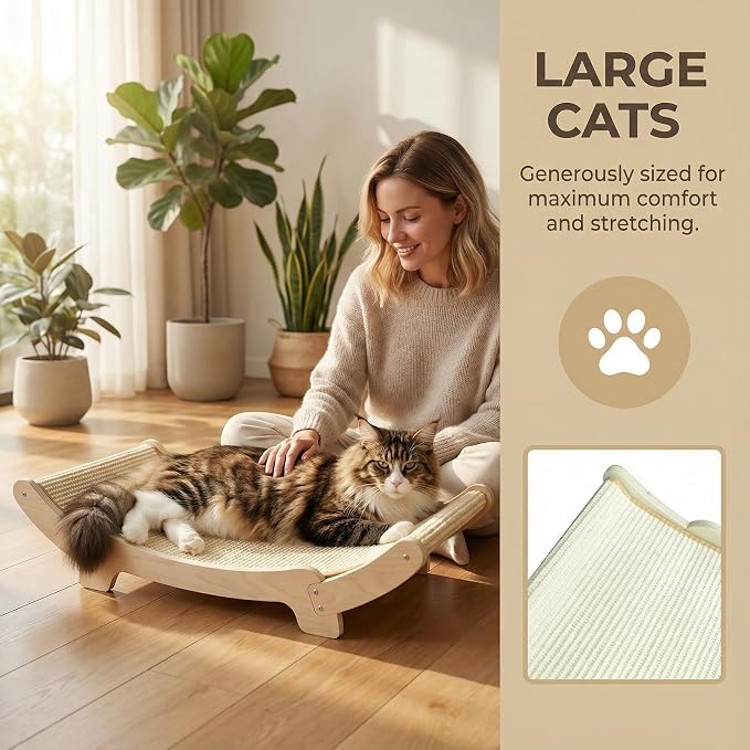 Sisal Cat Scratcher Bed for Indoor Cats Hammock for Scratching Pad Cat Chair Nartural Sisal Scratch Post for Large Cats Scratcher Lounge, Wooden Cat - Image 6