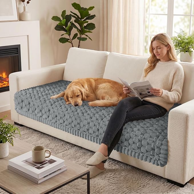 Smiry Non Slip Couch Covers for Dogs, Scratch Resistant Pet Sofa Protector | Machine Washable Soft Fuzzy Thick Furniture Cover for Sofa Loveseat Sectional Large Dogs, Grey, 35.4" x 95" - Image 5