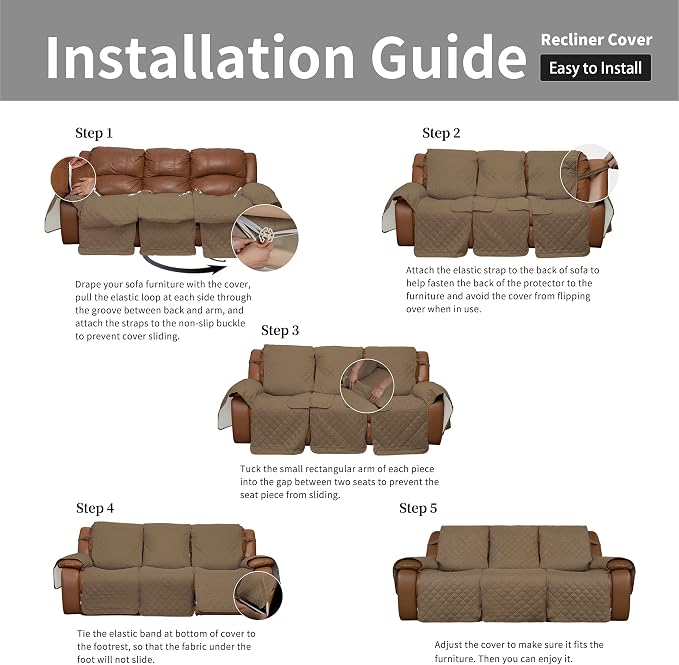 Easy-Going Reversible Couch Cover for 3 Seat Recliner Sofa, Camel/Ivory | Washable Sofa Slipcover For Dogs, Sofa Cover For Recliner, Furniture Protector Mat, Pet Friendly - Image 7