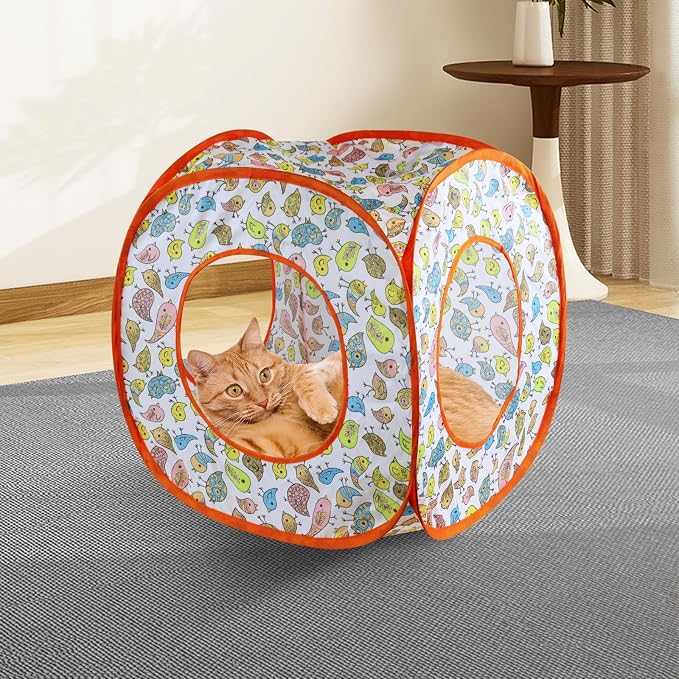 Andiker Cat Tent, 3 Holes Safe and Strong Cute Cats Tunnel Collapsible Easy to Carry Cat House for Indoor Cats Kittens Hiding Playing Training Sleeping (Square Bird) - Image 5