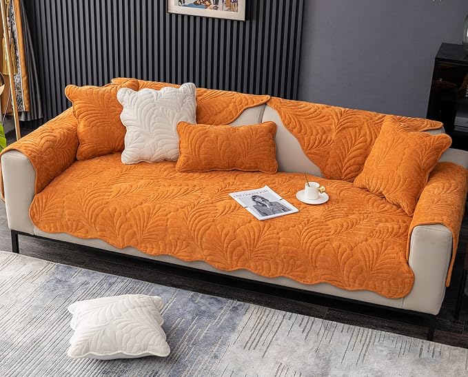 Couch Covers Plush Quilted Sofa Covers for Sectional Sofa Washable | Palm Leaves Couch Cover Chenille Non Slip Sofa Covers Soft Sofa Slipcover Furniture Protector for Pets Kids Children Dogs Cat - Image 5