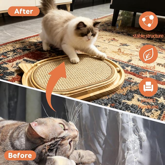 Sisal Cat Scratcher Toy with Ball Track,Wooden Interactive Cat Toy,Cats Scratch Pad for Indoor Cat, Physical Exercise for Kitty and Medium Cat - Image 4