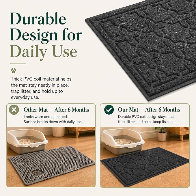 Yimobra Cat Litter Mat, Easy Clean Trapping PVC Mat, 47" x 36", Waterproof Backing, Non Slip Bottom, Scatter Control Pad for Litter Box, Black - Image 4