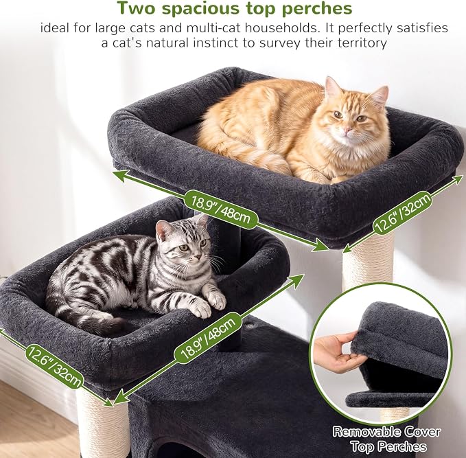 Globlazer 75in Tall Cat Tree Tower for Indoor Cats, F75B, Dark Grey | Large Cat Tree for Indoor Cats Large Adult, Multi-Level Cat Tower with 7 Scratching Posts, 2 Cat Condos, 2 Top Perches - Image 3
